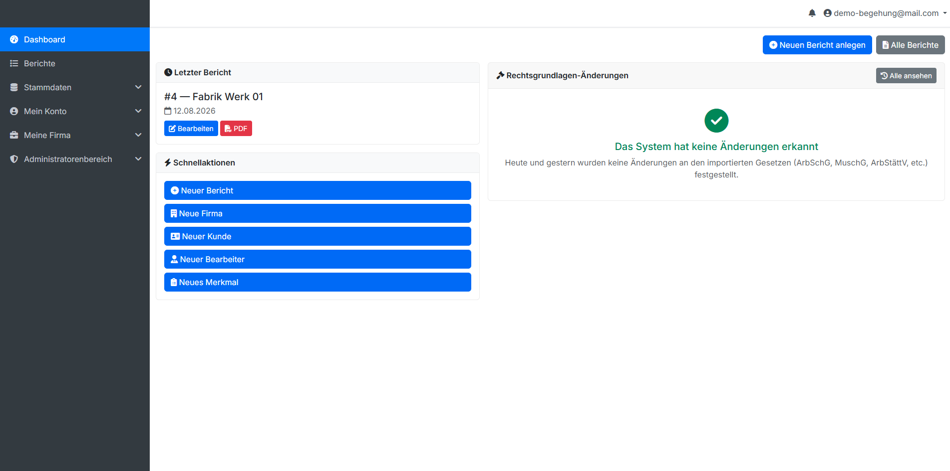 Begehungsberichte-Software Dashboard - Digitale Begehungsberichte für Arbeitsschutz